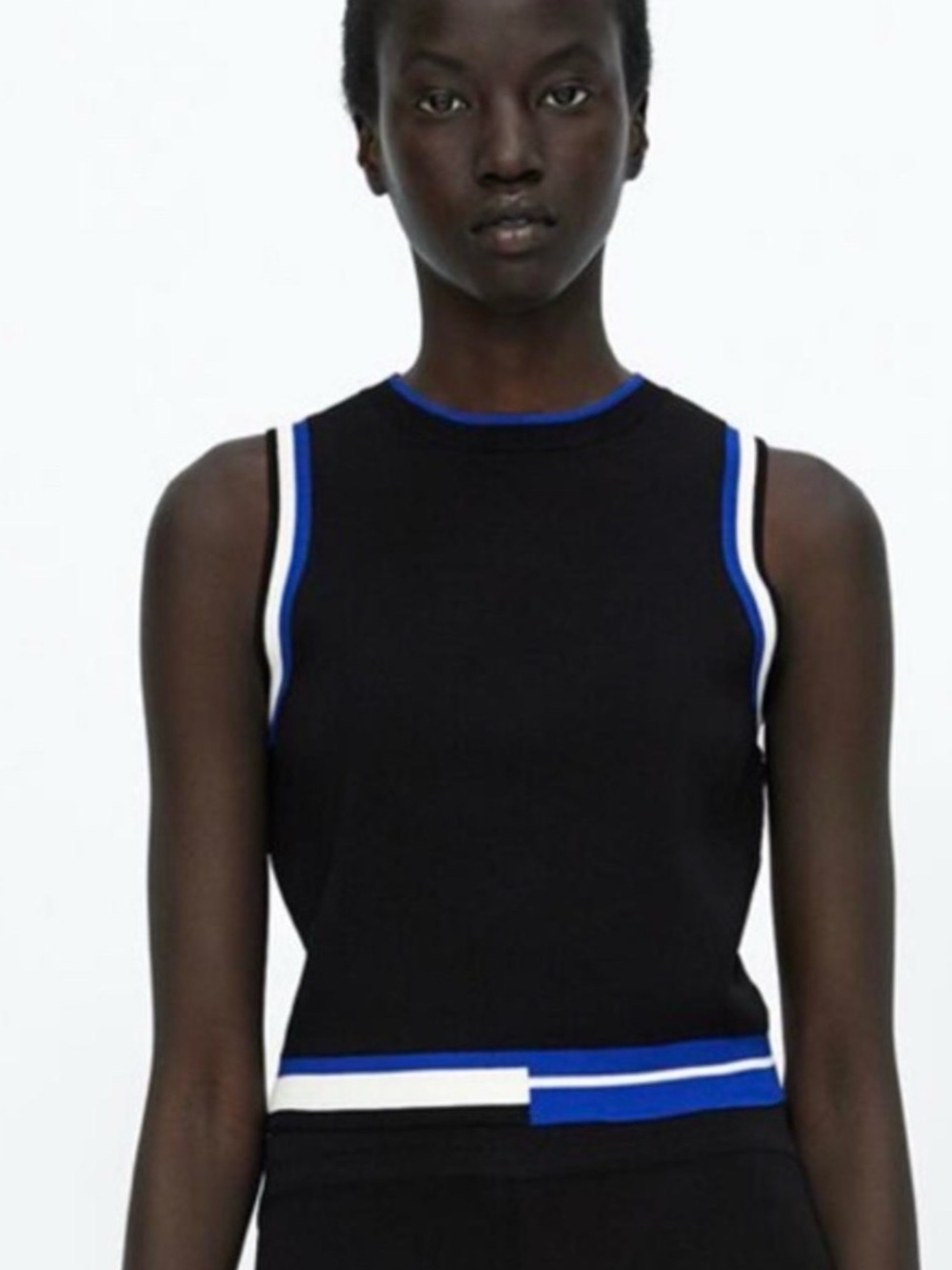 Zara Black Tank Top with Blue and White Trim